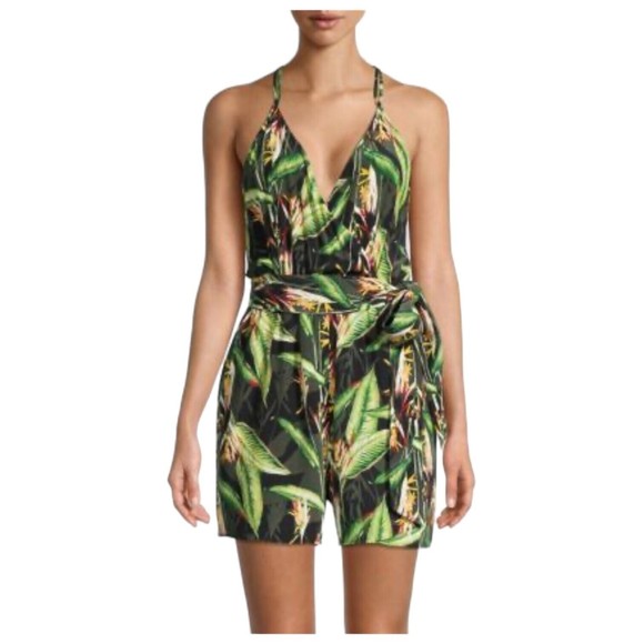 BCBGMAXAZRIA Romper Black Birds of Paradise Tropical Women's Size S ($198) - Picture 1 of 15
